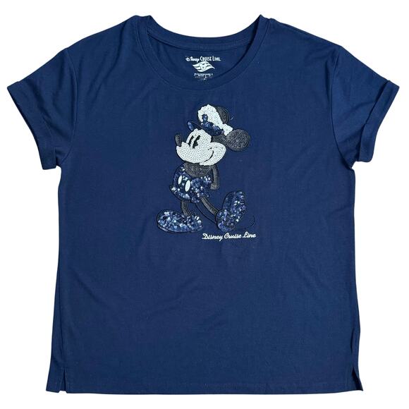Disney Cruise Line DCL Women’s Captain Mickey Mouse Sequined Tee Shirt Size M - Picture 1 of 9